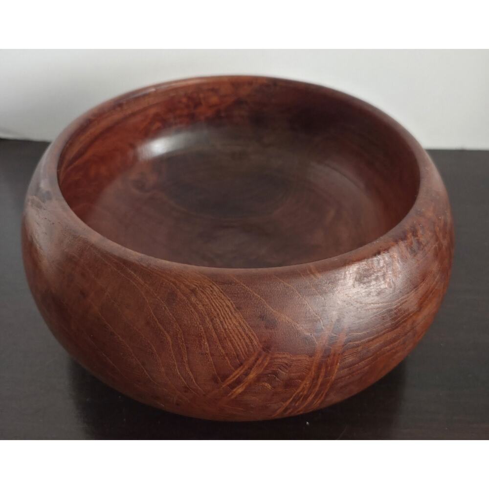 Handcrafted Turned Wooden Bowl 4 Tall 7.5 Wide Calabash Style MCM Danish